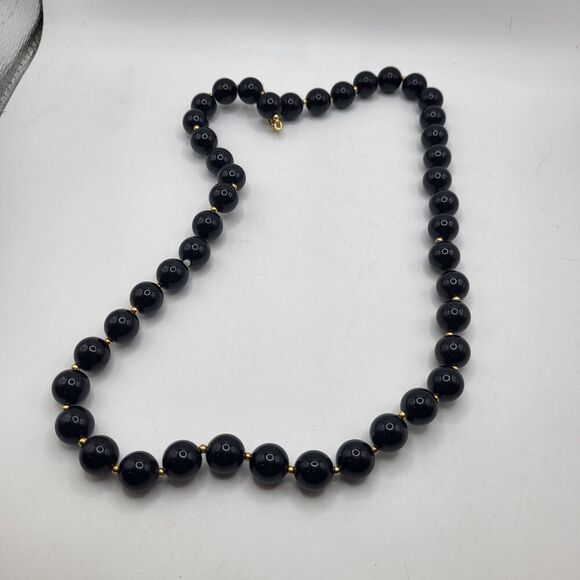 Vintage 80s Black and Gold Beaded Chunky Bohemian 22in - Picture 2 of 3